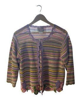 April Cornell Multi Colour Crochet Stripe Open Cardigan